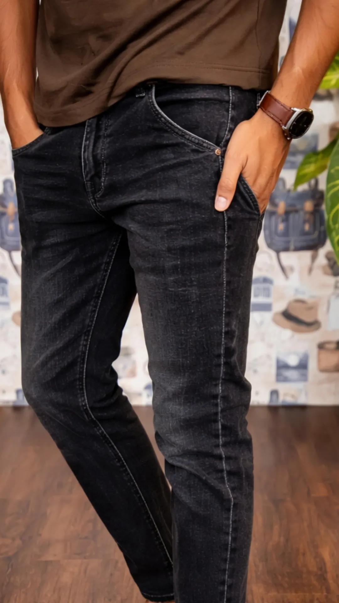 Men's Faded Black Slim Fit Jeans